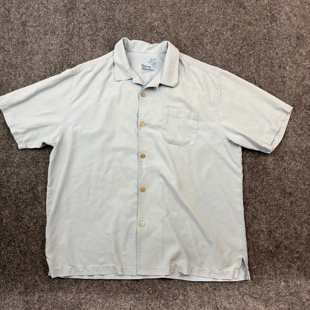 Tommy Bahama Original Fit Silk Camp Shirt Light Blue Short Sleeve Button Front‎